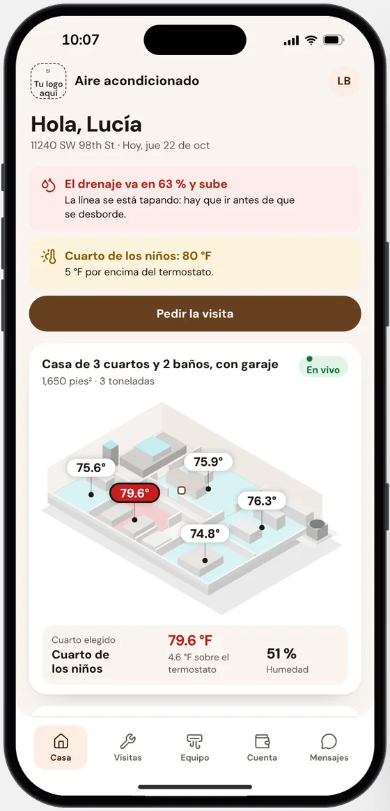 La app del cliente en la demo de Aire acondicionado