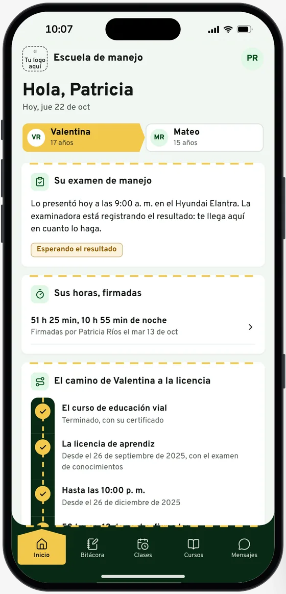 La app de la familia en la demo de Escuela de conducción