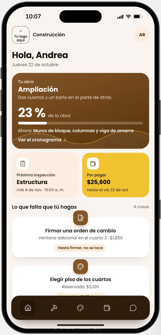 La app del cliente en la demo de Construcción