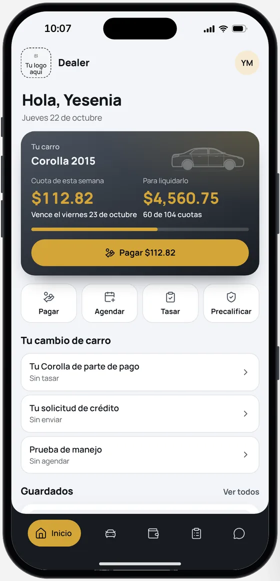 La app del comprador en la demo de Dealers de carros