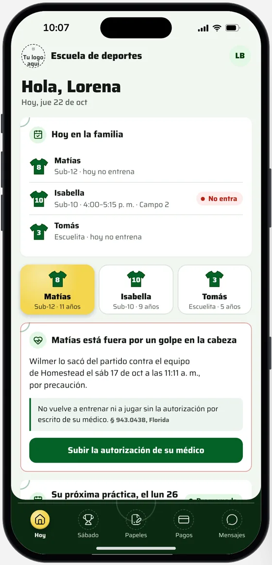 La app de la familia en la demo de Escuela de deportes