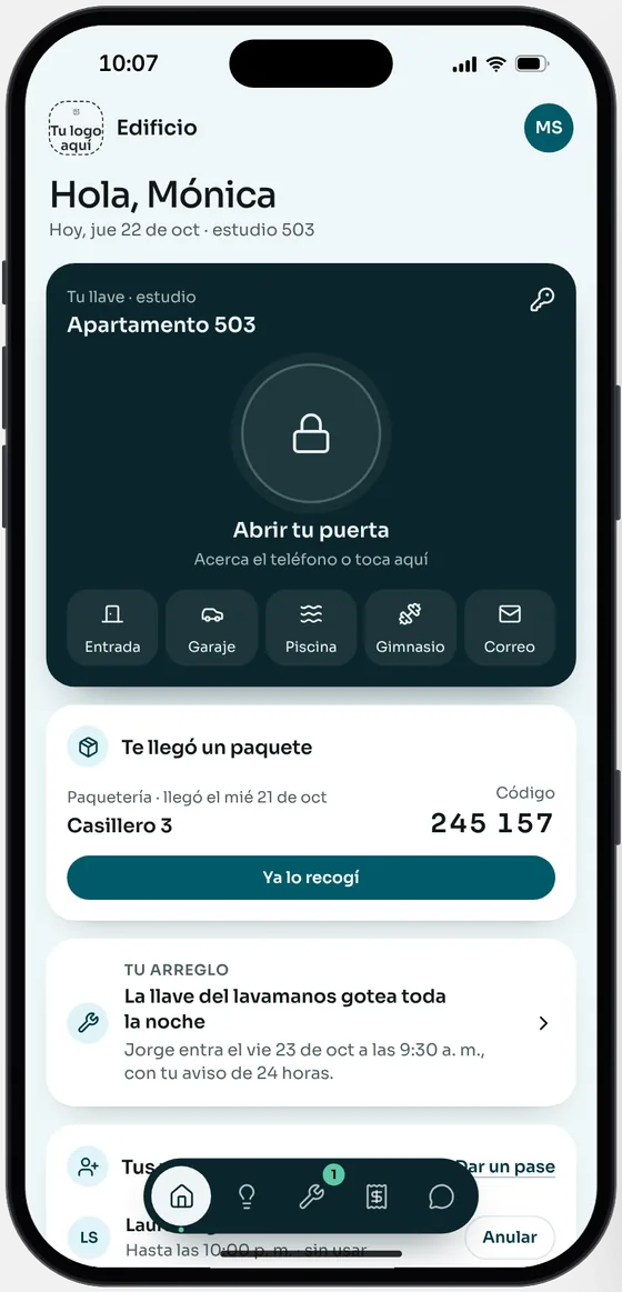 La app del residente en la demo de Edificios de apartamentos