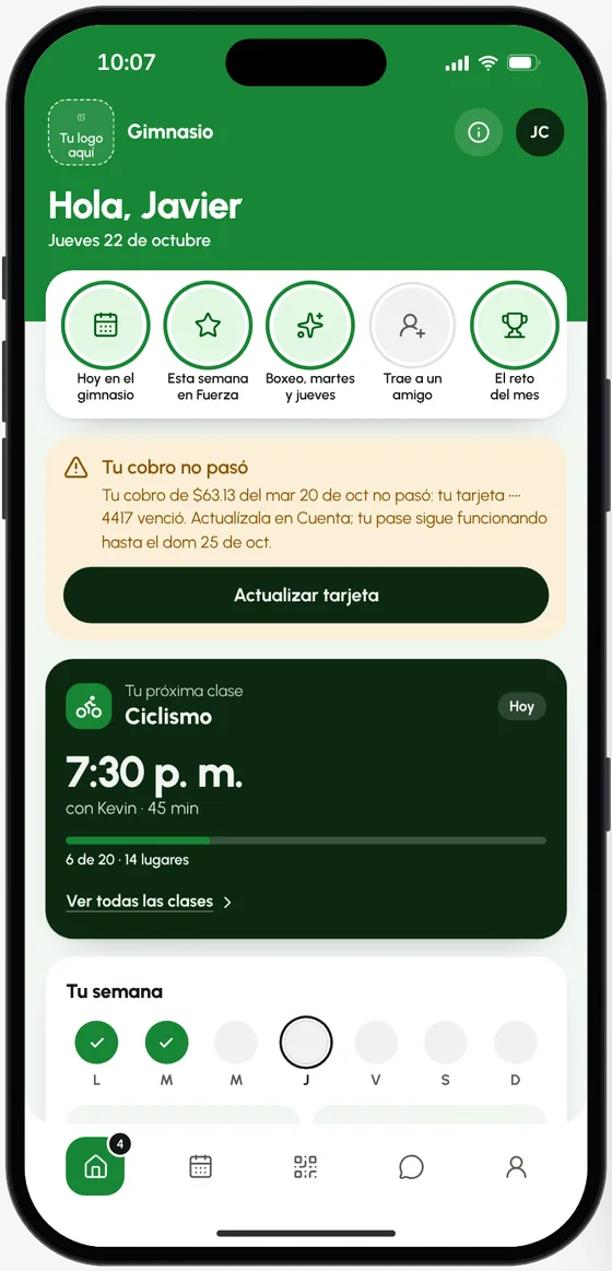 La app del socio en la demo de Gimnasios