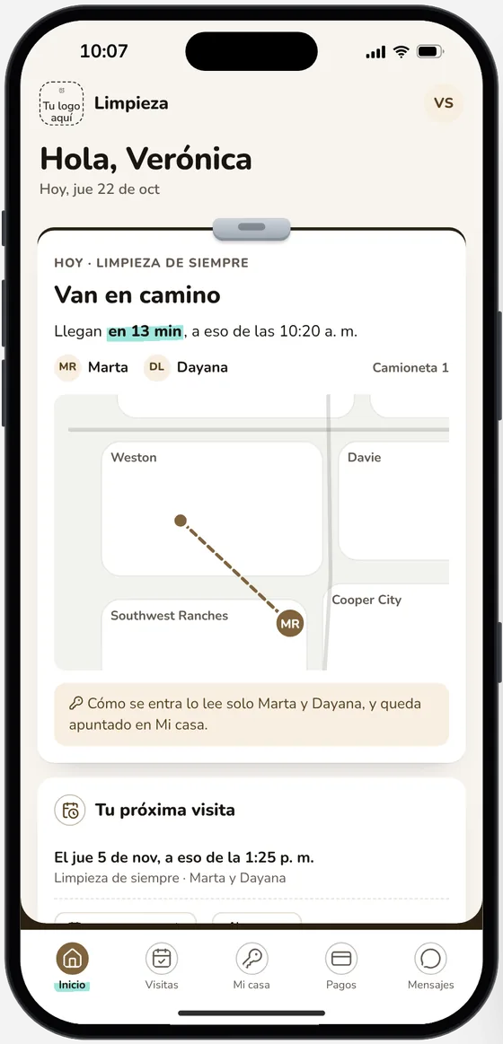 La app del cliente en la demo de Compañía de limpieza