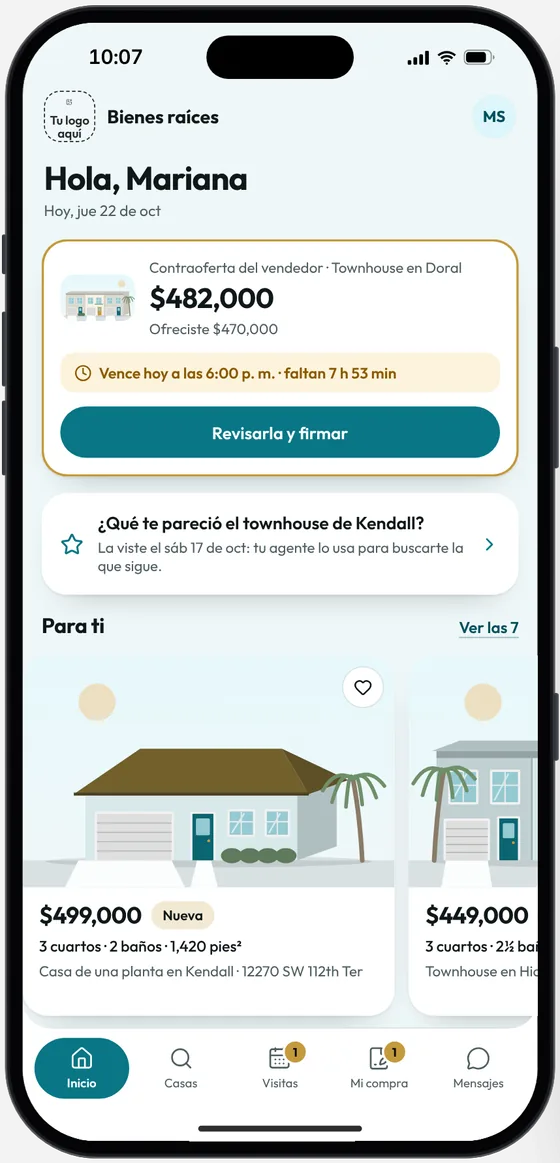 La app del comprador en la demo de Realtor
